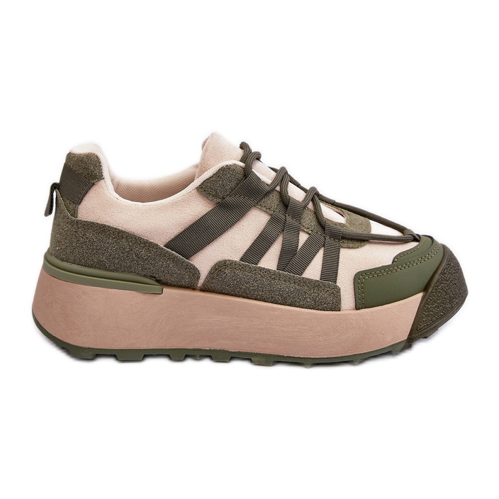 PS1 Deportivas Mujer Ante con Plataforma Beige y Verde Rohan