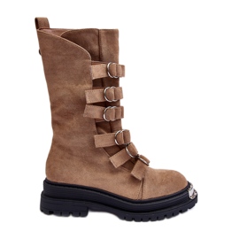 Botines Worker De Ante Con Tiras Beige Elnatea