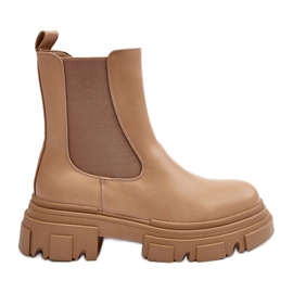 Botines Chelsea de piel Solita en color beige con tacón plano y plataforma