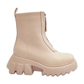 Botines Kusma beige sobre plataforma maciza con cremallera