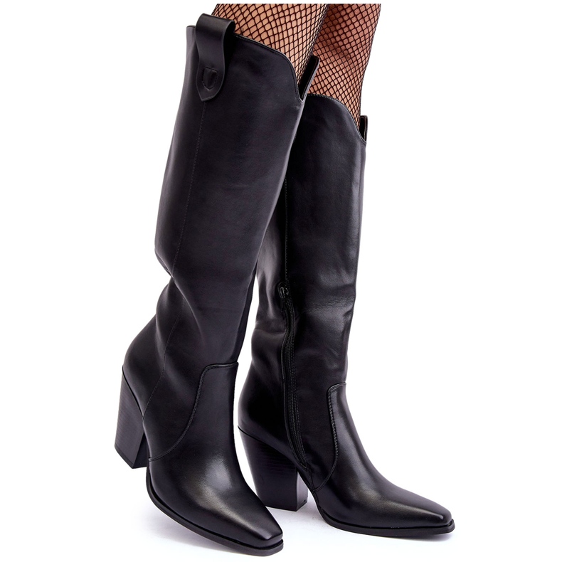 Botas Cowboy de Piel con Tacón Alto, Solera Negra negro