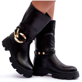 Botas ecológicas de tacón plano para mujeres con decoración negra negro