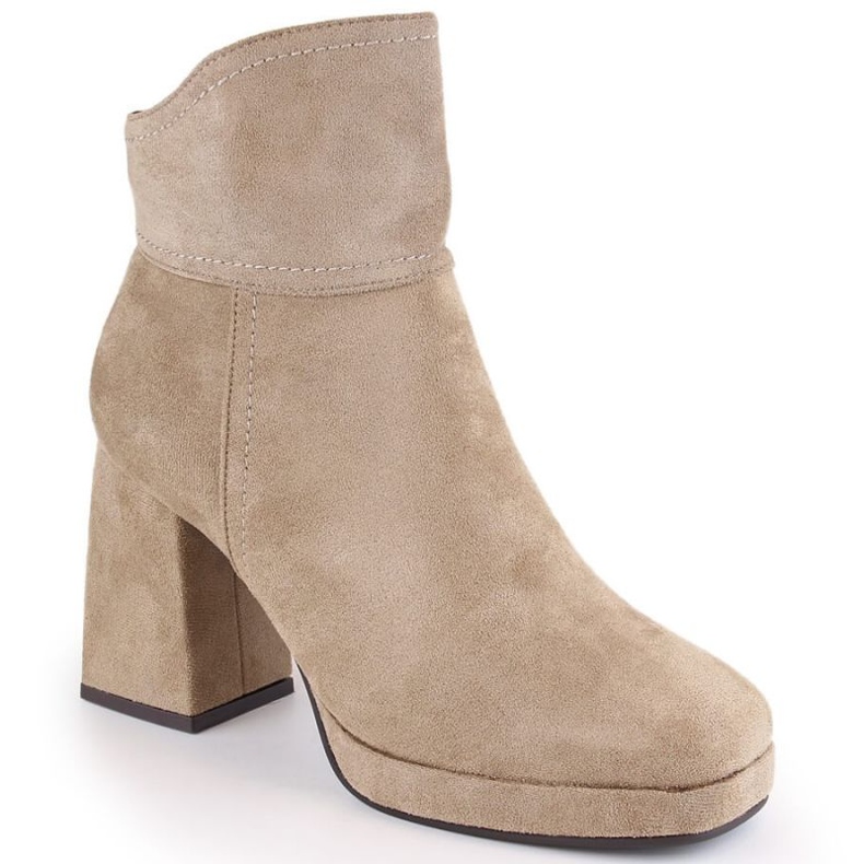 Botines aislantes de ante con tacón alto y plataforma M.Daszyński W SAN24B, beige