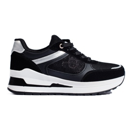 Zapatillas de mujer negras con aplicación Shelovet blanca. negro