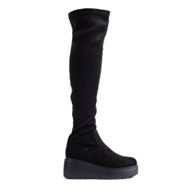 Botas por encima de la rodilla de ante negro con plataforma Shelovet