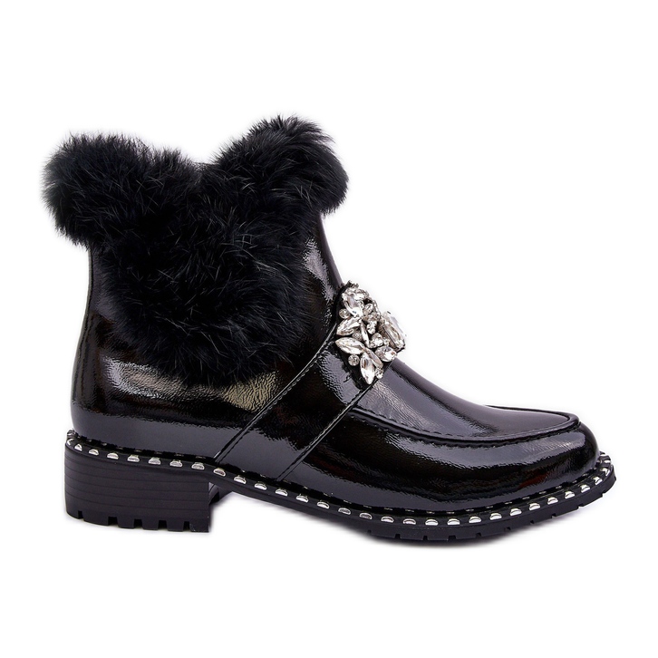 Botines de charol con decoración y pelo S.Barski MR870-73 Negro