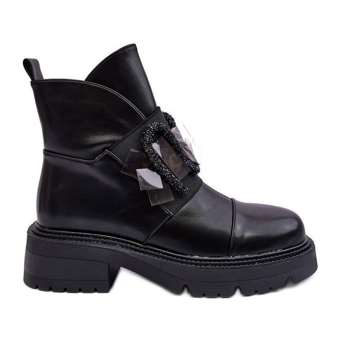 Botines Decorados De Piel Con Tacón Plano Y Plataforma S.Barski MR870-46 Negro