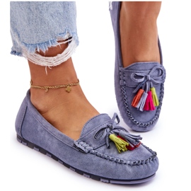 Mocasines de ante azul con lazo y flecos
