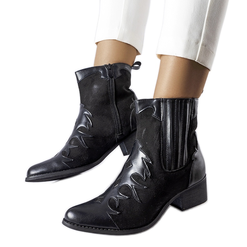 Botas cowboy Henriette negras con tacón bajo negro