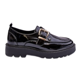 Vinceza Zapatos planos de charol con hebilla, Negro Meara