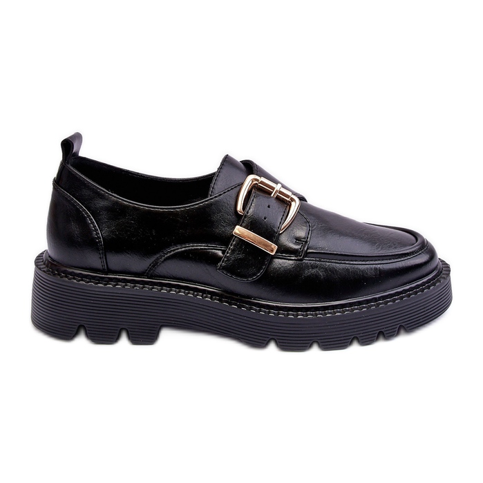 Vinceza Zapatos Planos De Piel Con Hebilla, Negro Meara