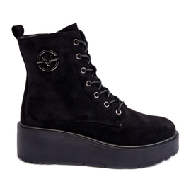 Vinceza Botines de ante con plataforma enorme y cuña negra Lavica negro