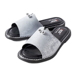 Chanclas metalizadas azules con perlas Frederi plata