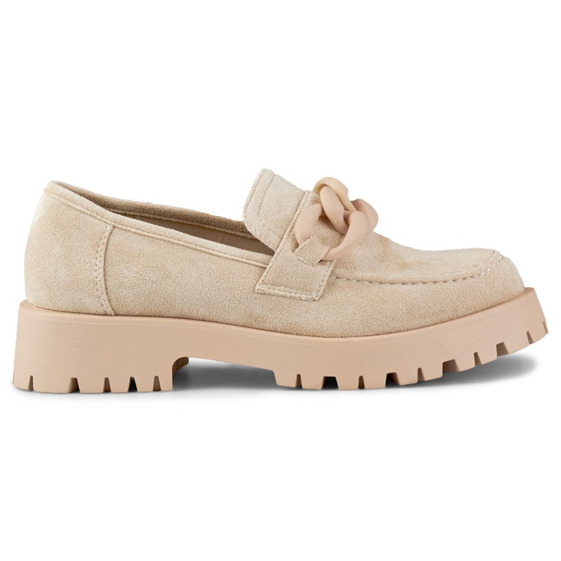 Mocasines mujer ante beige con cadena