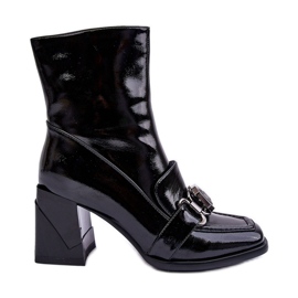 Botines De Piel Con Tacones Enormes Y Decoración S.Barski MR870-99 Negro