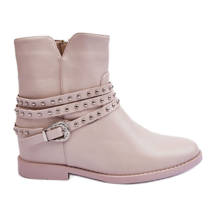 Botas planas de mujer de cuero decoradas en beige de Adkrana