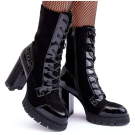 Botines de piel con cordones y tacón enorme, Black Khariah negro