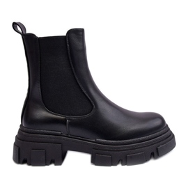 PS1 Botines Chelsea de piel Solita negros con tacón plano y plataforma