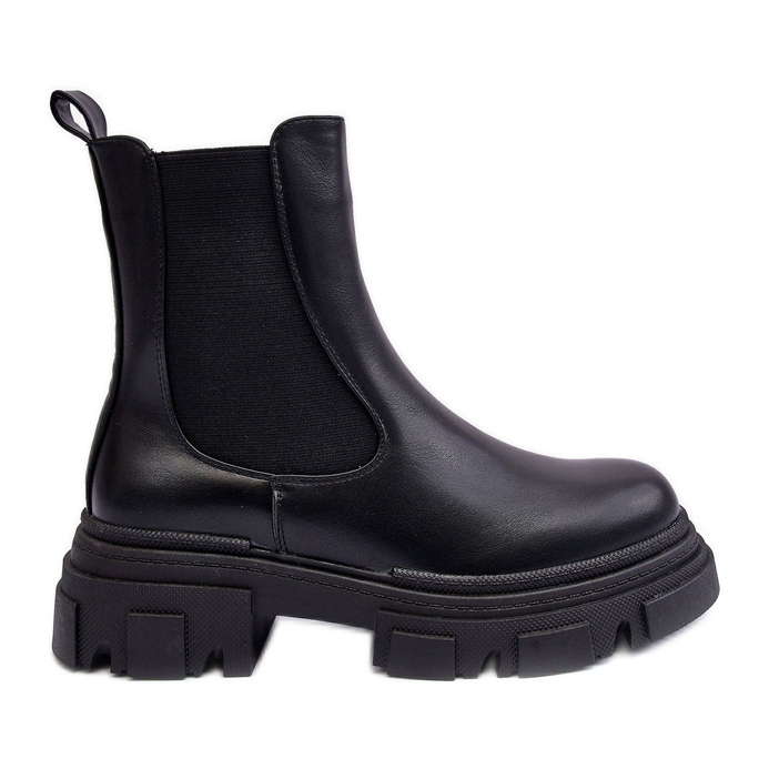PS1 Botines Chelsea de piel Solita negros con tacón plano y plataforma