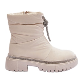 PS1 Botas de nieve de tacón plano decoradas Plotia beige claro