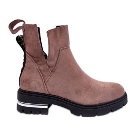 PS1 Botines De Ante Con Tacón Plano Y Recortes, Lamedella Beige Oscuro