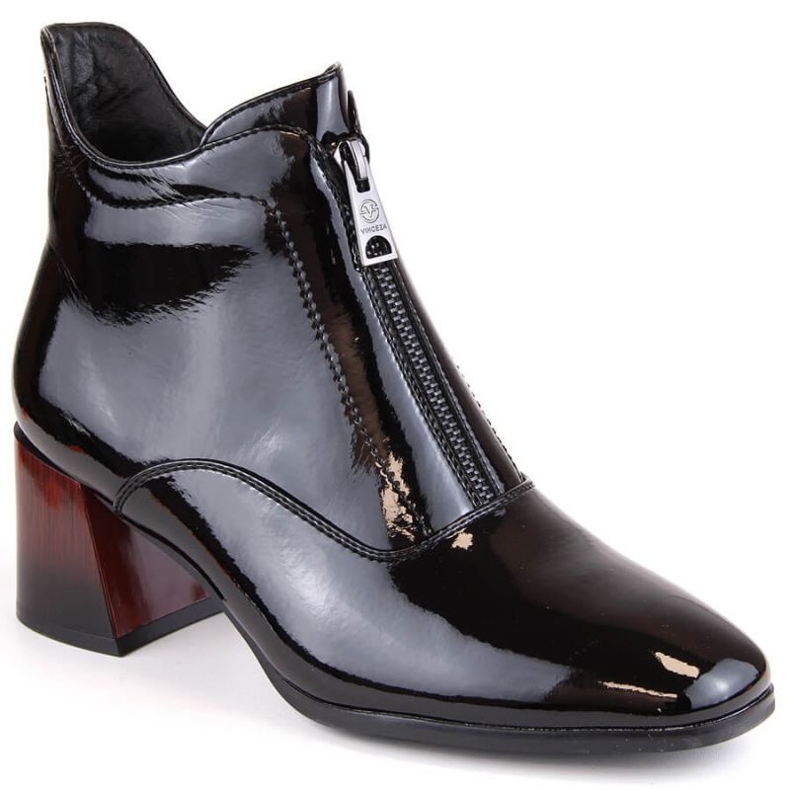 Botines de charol de tacón con cremallera, aislantes Vinceza W JAN249, negro