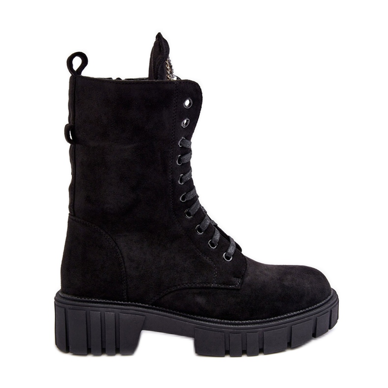 Botines Worker De Ante Con Adorno De Joyas, Marx Negro