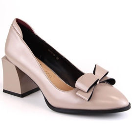D&amp;A S.Barski Premium Collection W OLI229B Zapatos de tacón con lazo, beige