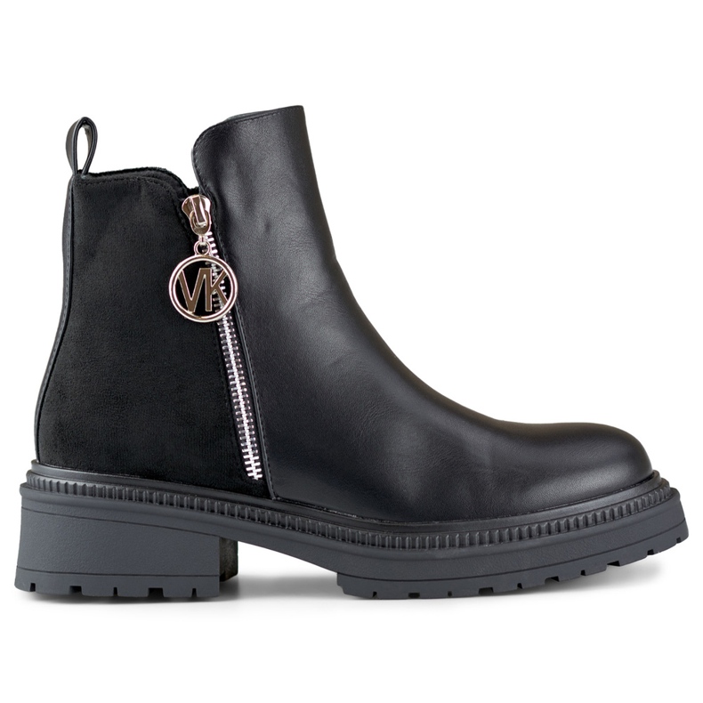 Botines de mujer con cremallera decorativa. negro