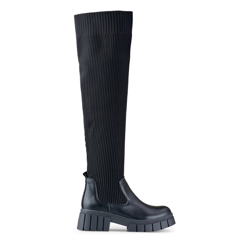 Botas negras por encima de la rodilla con parte superior elástica negro Botas negras por encima de la rodilla con parte superior elástica negro