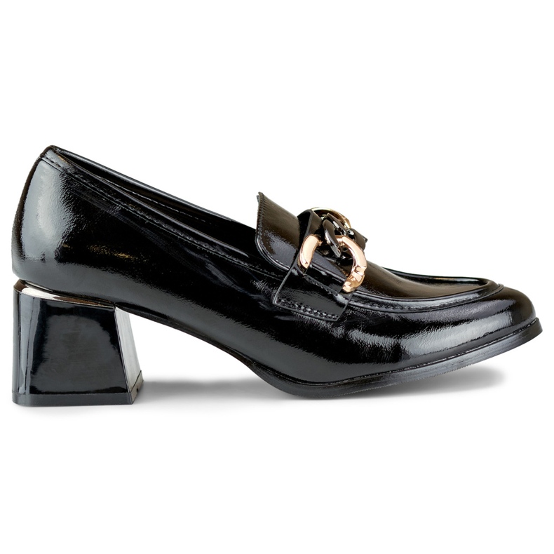 Zapatos tacón bajo charol negro mujer