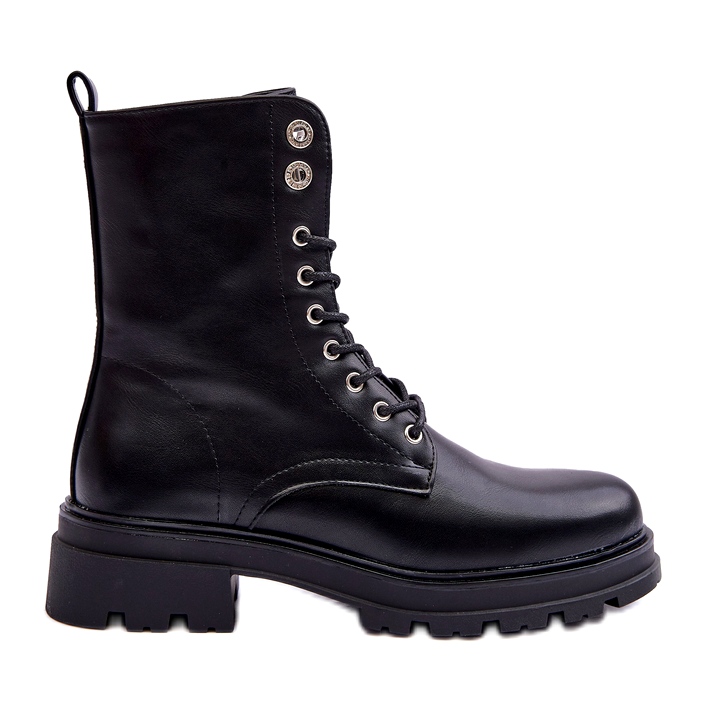 Botas de cuero ecológico para mujeres con una decoración negra negro