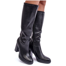 Botas hasta la rodilla de piel elegantes, Felsha negra negro