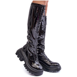PS1 Botas de charol con plataforma enorme y cremallera, Black Ringo negro