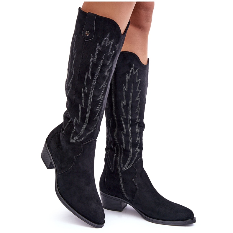 Botas Cowboy Tacón Bajo Ante Negro Lunah