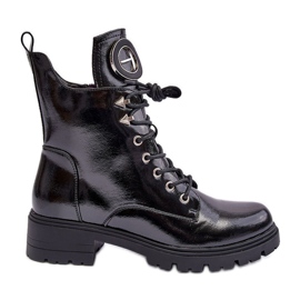 Vinceza Botines de charol con decoración de ascuas negras negro