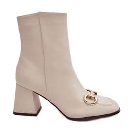PH2 Botín tacón Pamelinta de piel beige con adorno