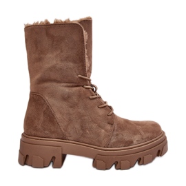 PS1 Botines de ante con cordones y pelo, beige oscuro Frendo marrón