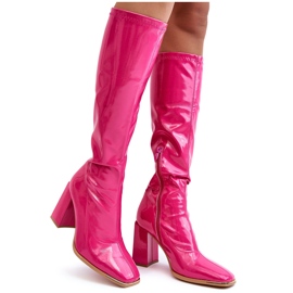 PS1 Botas De Tacón Alto De Charol Por Encima De La Rodilla Fucsia Mlokva rosado