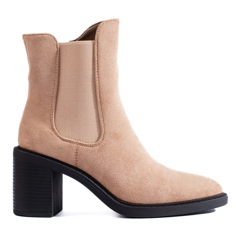 Botas Chelsea de mujer Shelovet de ante beige y tacón alto