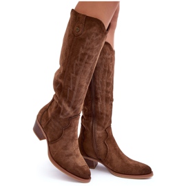 PS1 Botas Cowboy Ante Tacón Bajo Marrón Lunah