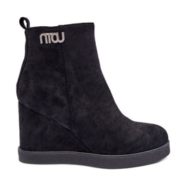 PS1 Botines de cuña aislantes de ante con decoración, Black Vere negro