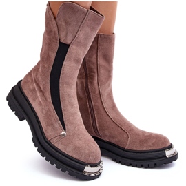 PS1 Botas aislantes de ante con tacón plano, Palimra beige oscuro