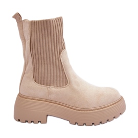 PS1 Botines De Ante Con Calcetín Sobre Plataforma Y Tacón Plano, Rewam Beige
