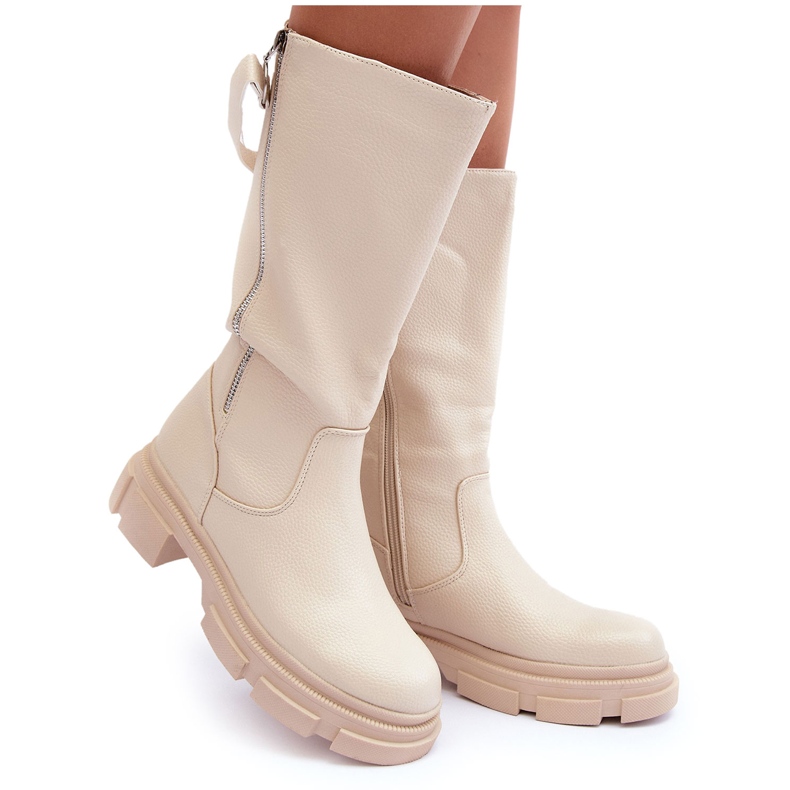 Botas Media Pierna Lizames Beige Claro Botas Media Pierna Lizames Beige Claro