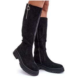 Vinceza Botas de ante con tacón plano y plataforma, Negro Nesina