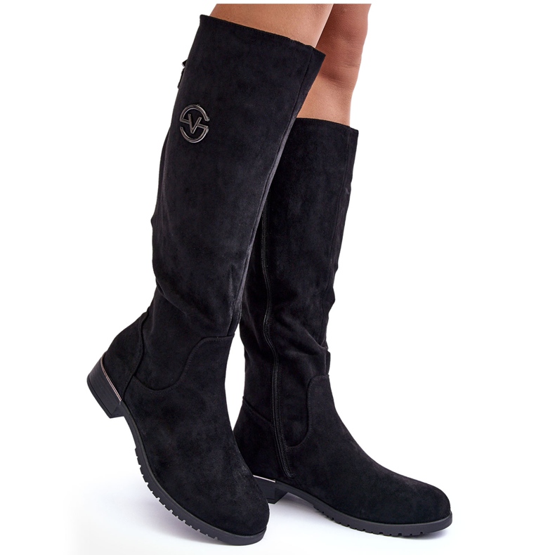 Vinceza Botas Planas Mujer Ante, Negro Albuna