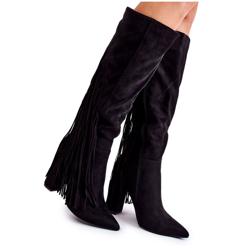 Diamantique Botas Negras Avilla De Ante Con Flecos negro
