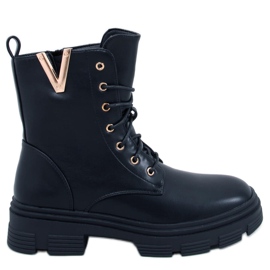 Clend Botines militares con cordones negros