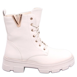 Clend Botines militares con cordones beige